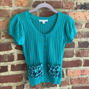 Betsey Johnson Teal Flowered Sweater